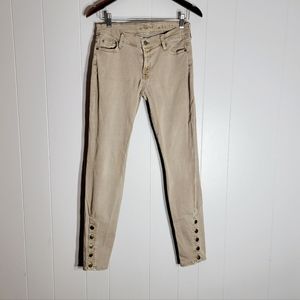 7 For All Mankind Low Rise Stretch Skinny Jeans Button Ankle Tan Size 28
